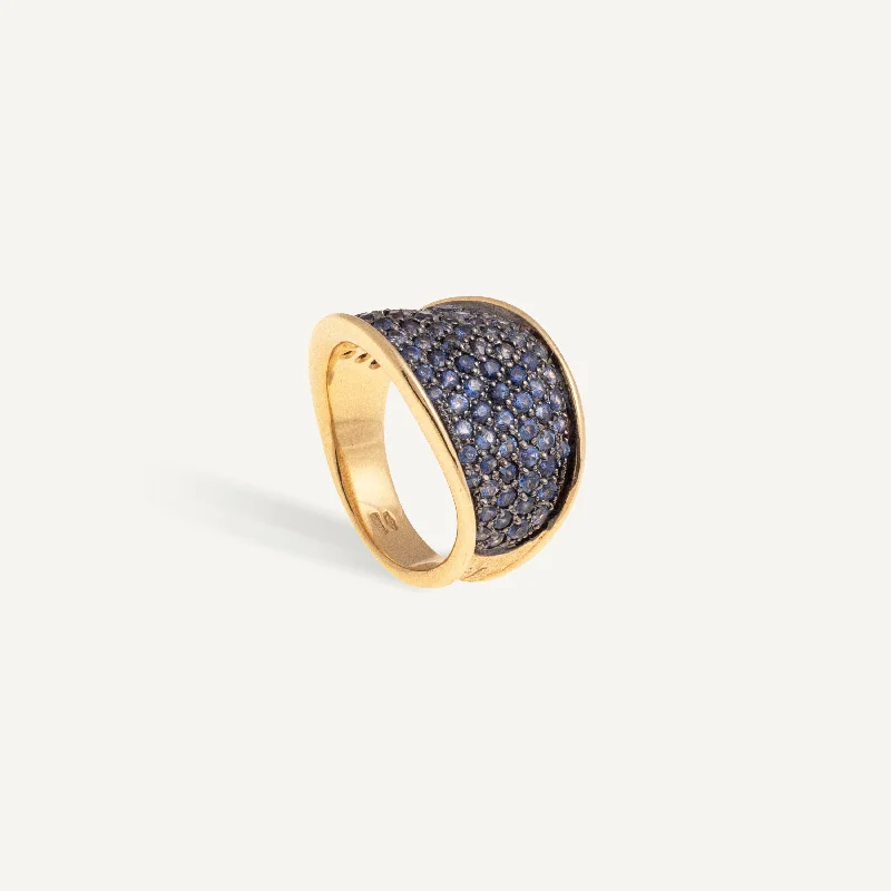 18K Yellow Gold Sapphire Pavé Statement Ring