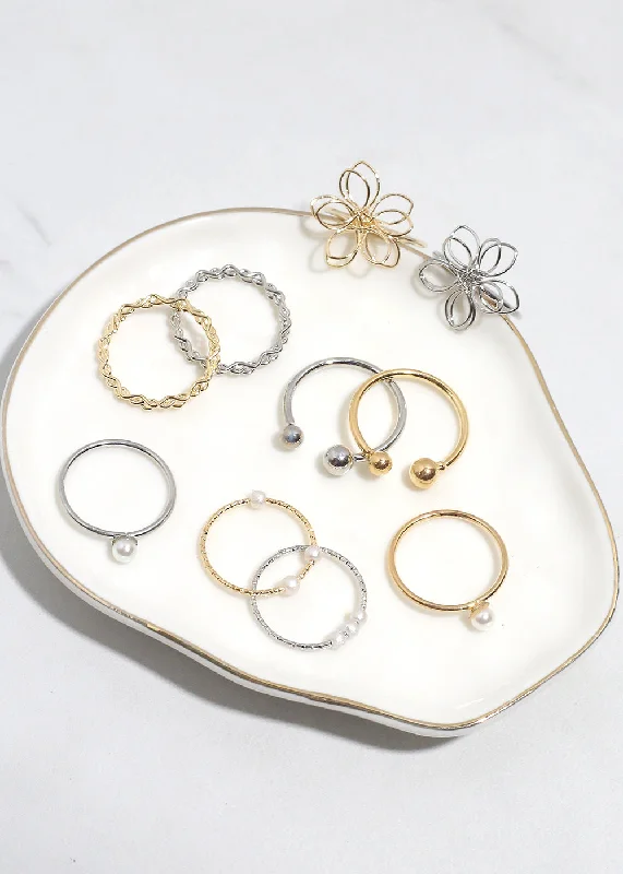 5 Piece Flower Ring Set