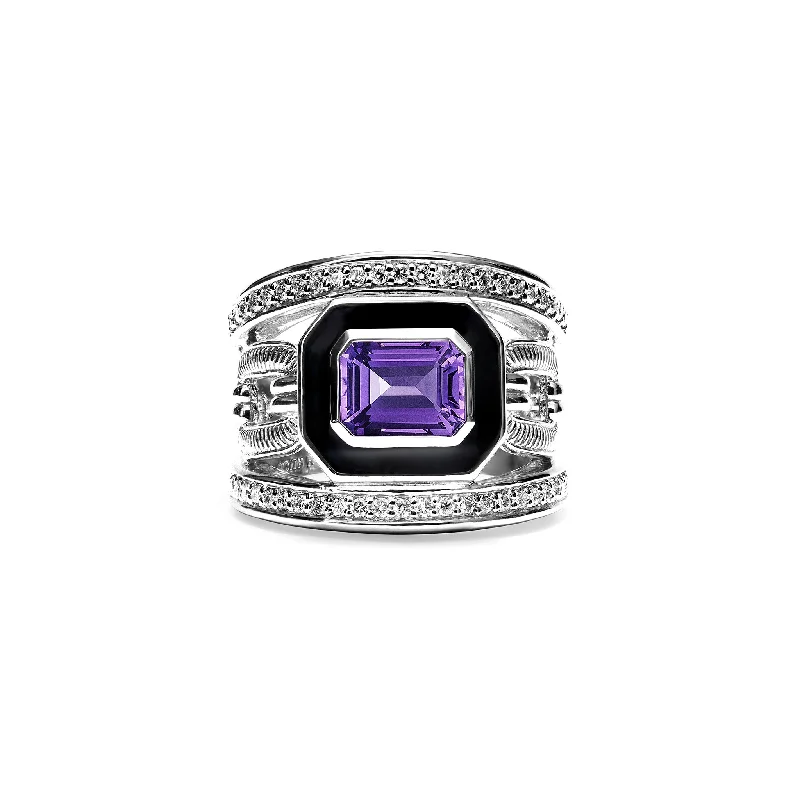 Adrienne Band Ring with Enamel, Amethyst and Diamonds