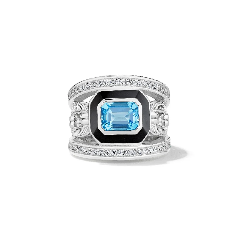 Adrienne Band Ring with Enamel, Swiss Blue Topaz and Diamonds