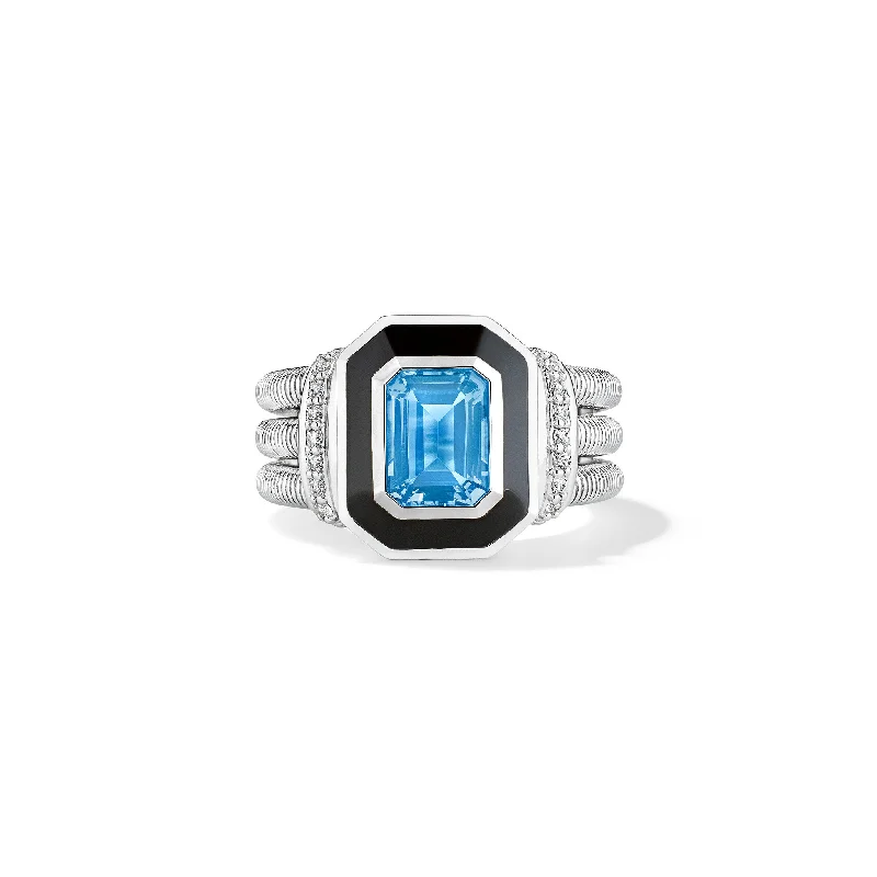 Adrienne Ring with Enamel, Swiss Blue Topaz and Diamonds