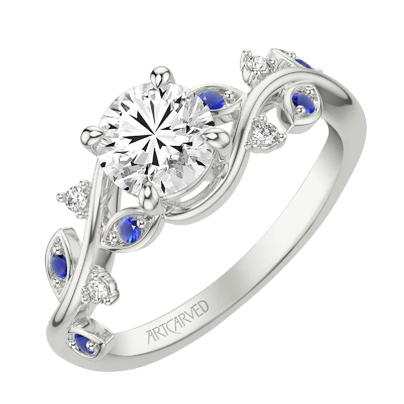 Artcarved Contemporary Floral Diamond Engagement Ring Setting in 14kt White Gold with Sapphires and Diamonds (.04ct tw)