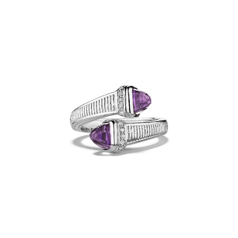 Cassandre Bypass Ring with Amethyst and Cultured Diamonds