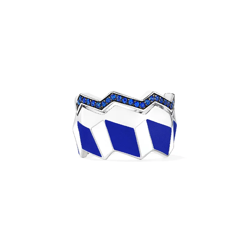 Odyssey Chevron Band Ring with Enamel and Blue Sapphire