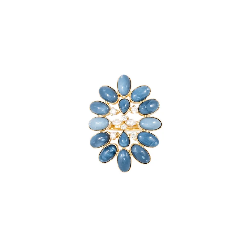 DIAMOND + BLUE OPAL BLOSSOM RING