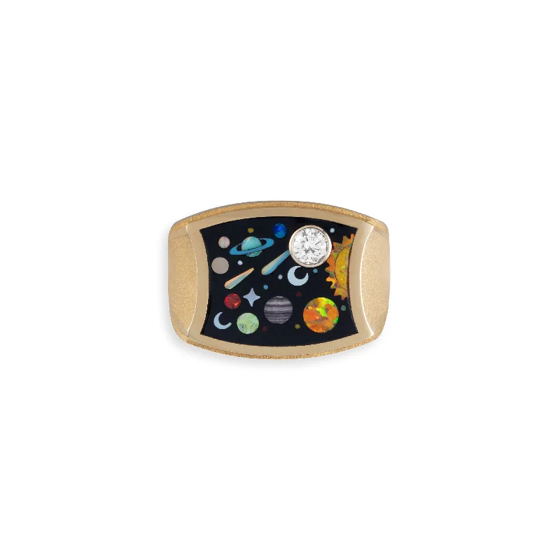 DIAMOND GALAXY INLAY CONCAVE RECTANGLE RING