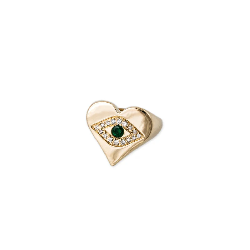 EMERALD CENTER PAVE EYE HEART SHAPE RING