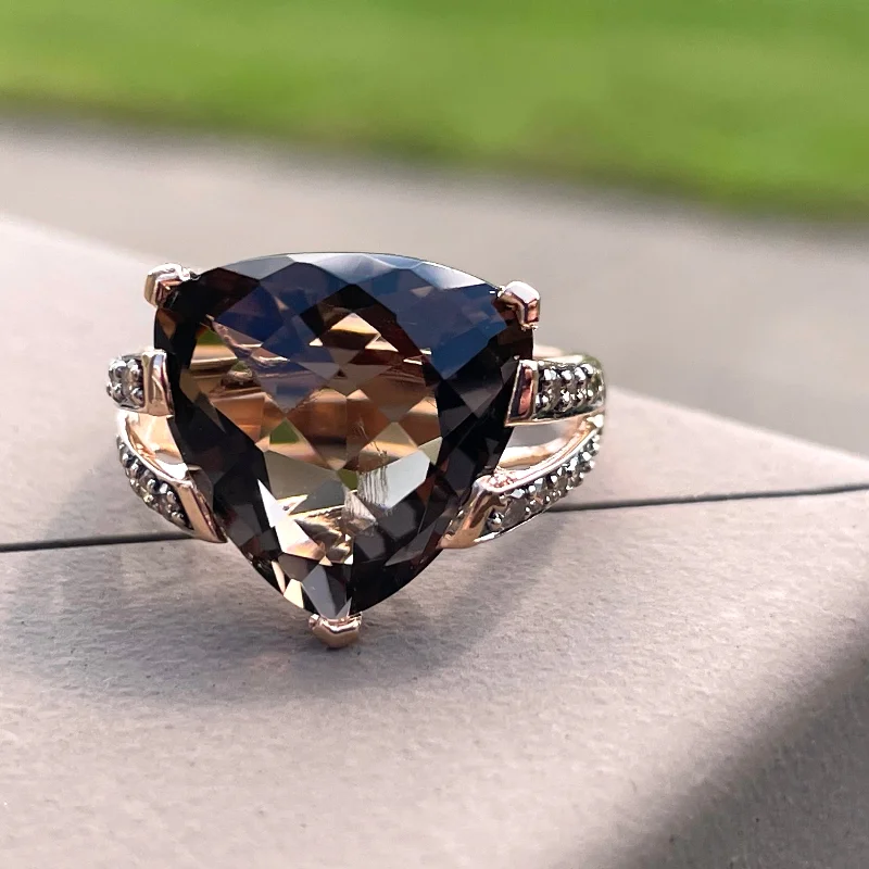 Estate 14k Rose Gold Smoky Quartz and 1/2ctw Diamond Accent Ring