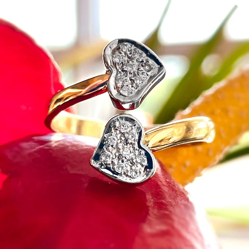 Estate 14K Two-Tone Diamond Cluster Heart Bypass Ring