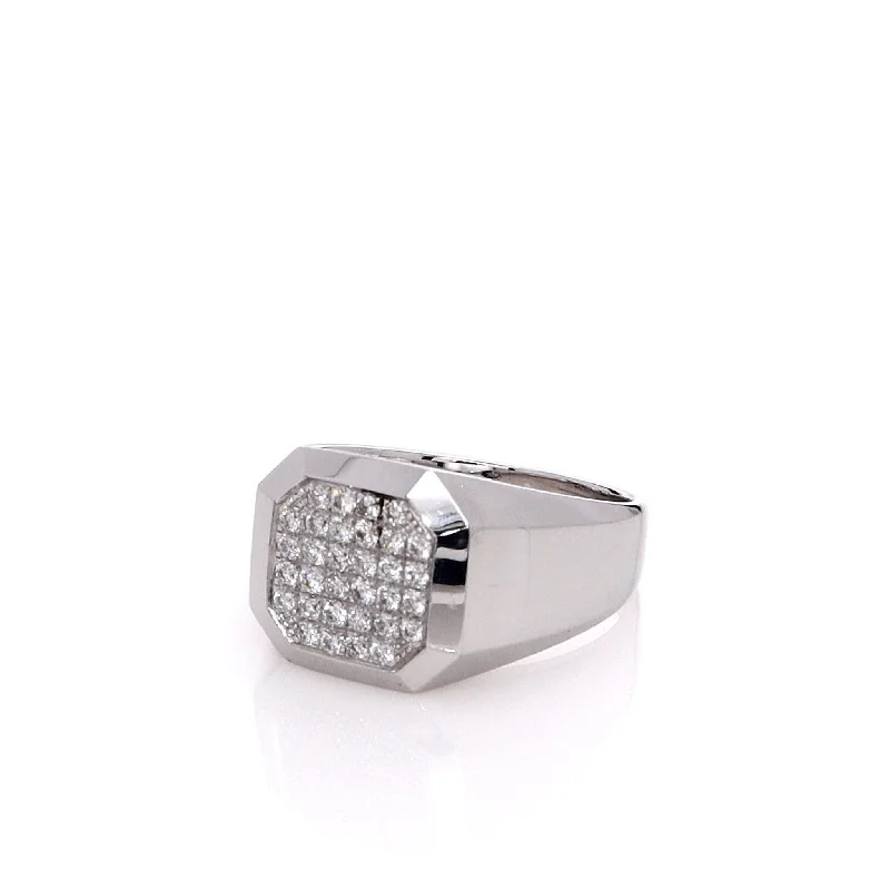 Estate 14k White Gold Gent's Square Pave Top Ring