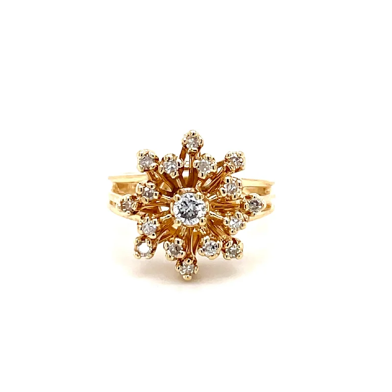 ESTATE 14K YELLOW GOLD SNOWFLAKE CLUSTER RING 