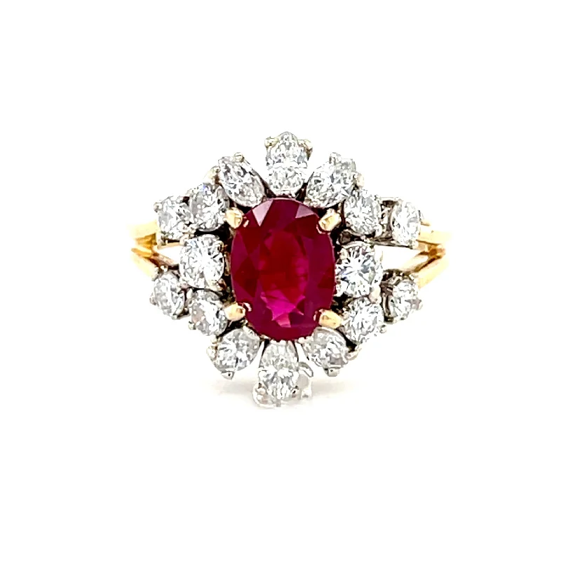 ESTATE 18K Two-tone Gold Ruby & Diamond Ring