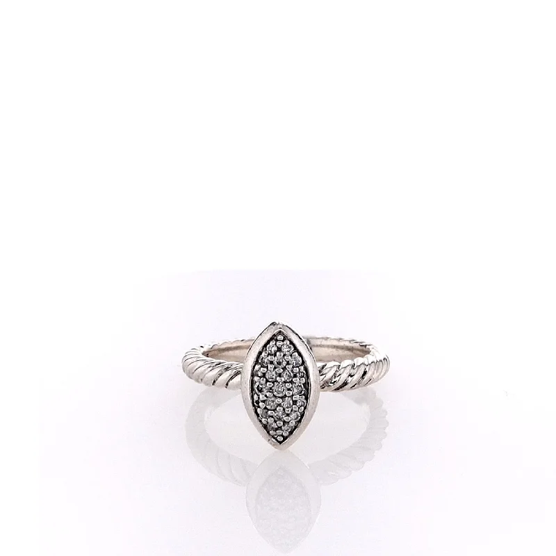 Estate David Yurman Sterling Diamond Marquise Design Ring