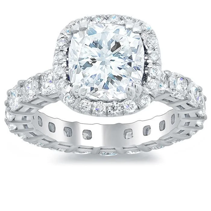 Eternity Engagement Ring with Cushion Diamonds