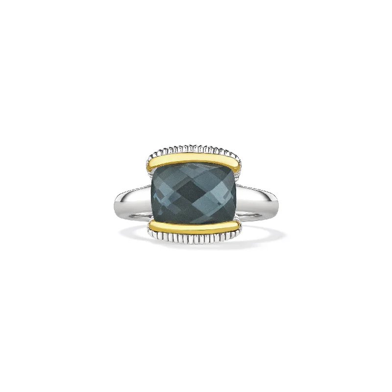 Eternity Ring with Blue Quartz over Hematite Doublet and 18K Gold