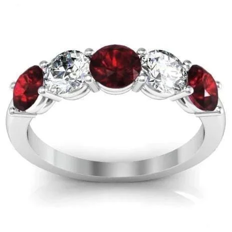 1.50cttw Shared Prong Garnet and Diamond Five Stone Ring