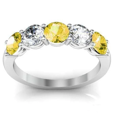 1.50cttw Shared Prong Yellow Sapphire and Diamond Five Stone Ring