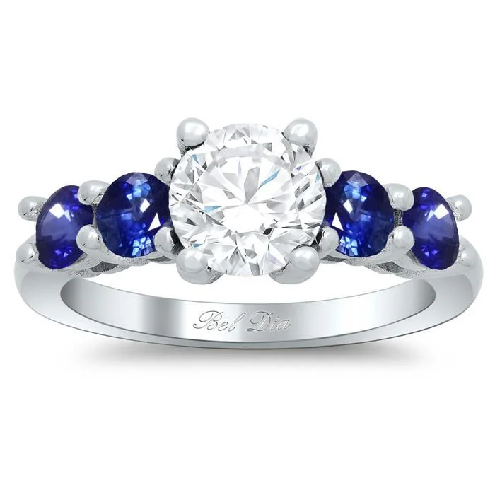 Five Stone Engagement Ring with Sapphire Accents