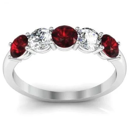 1.00cttw Shared Prong Garnet and Diamond Five Stone Ring