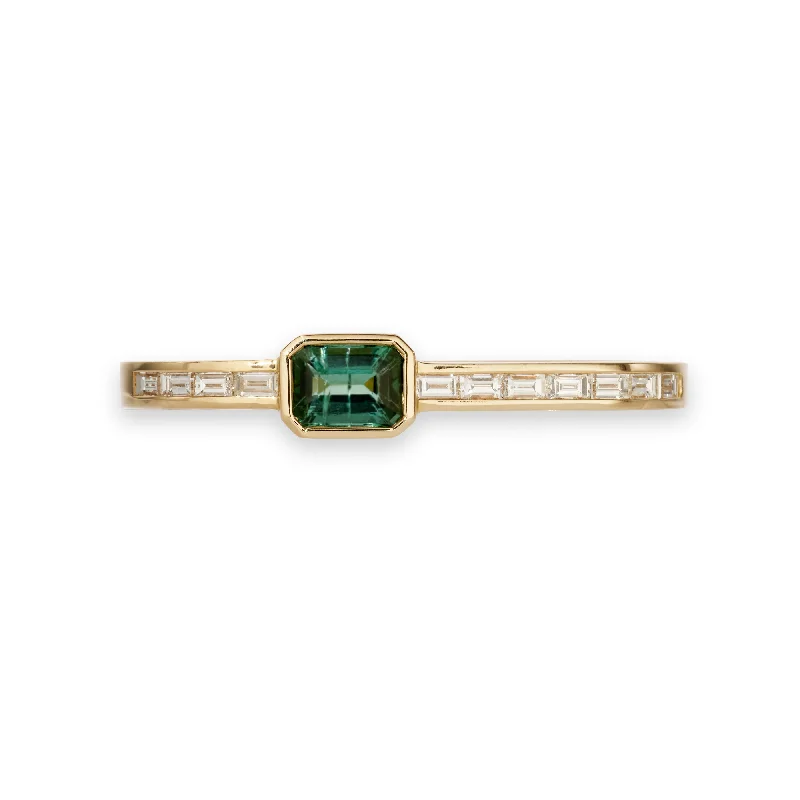 GREEN TOURMALINE BAGUETTE + BAGUETTE DIAMOND DOUBLE KNUCKLE RING