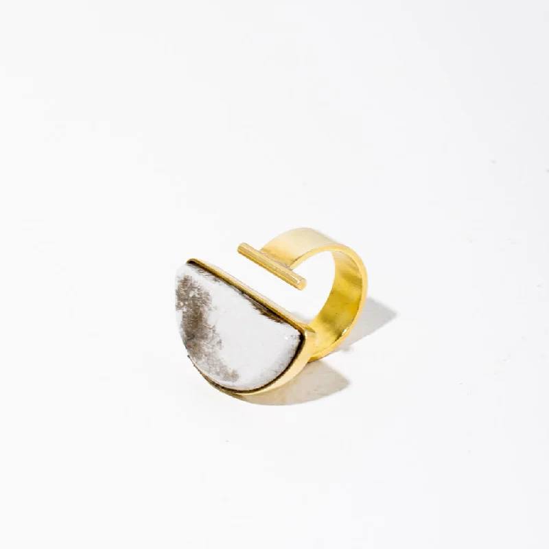 Half Moon Ring - Raku + Brass