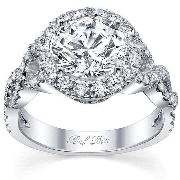 Halo Diamond Engagement Ring with Twisted Split Shank