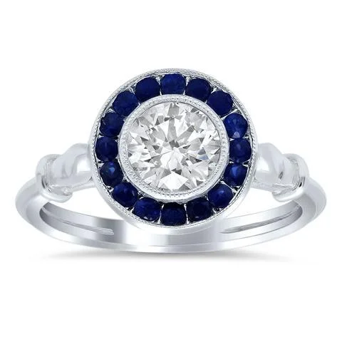 Halo Engagement Ring with Sapphires