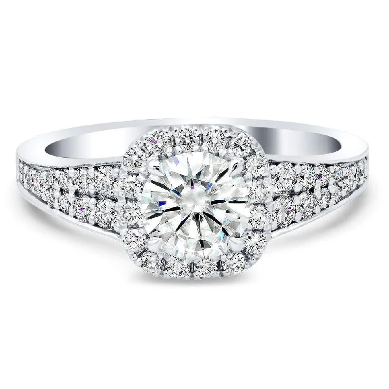 Halo Engagement Ring with Tapered Pave Band