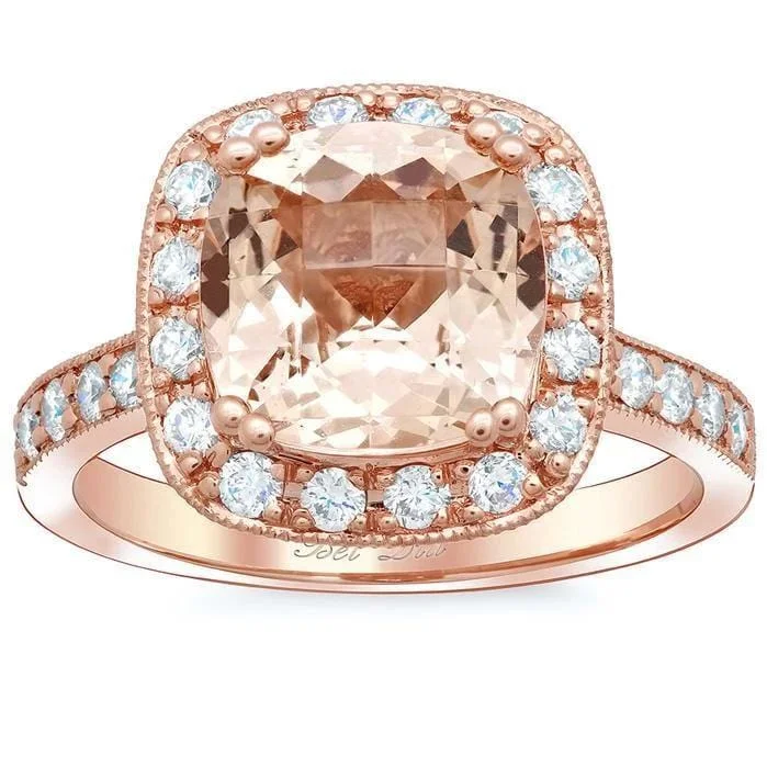 Halo Pave Engagement Ring with Morganite