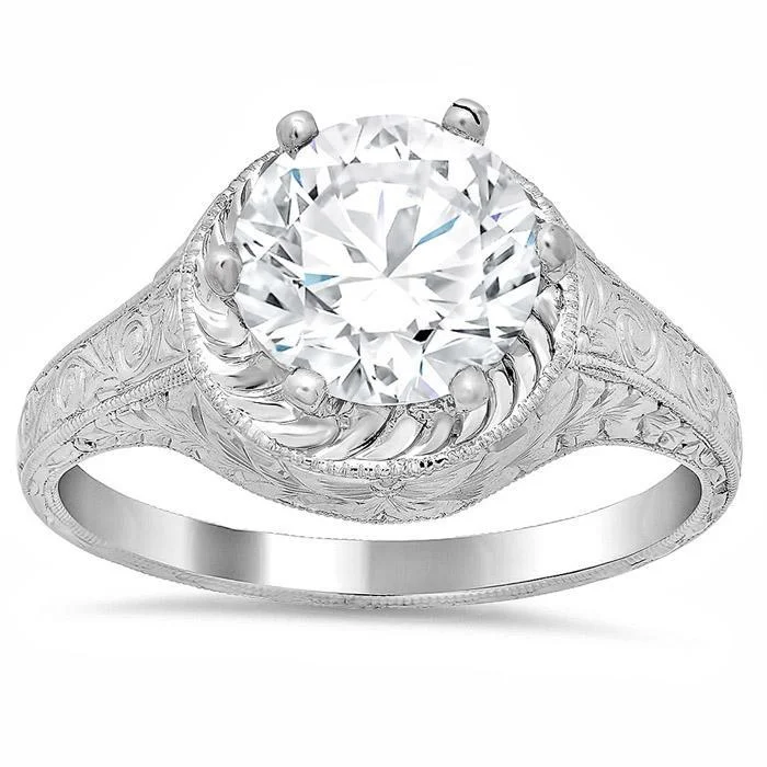 Hand Engraved Diamond Engagement Ring