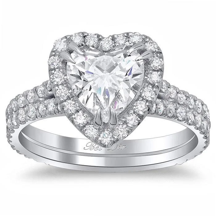 Heart Halo Engagement Ring with Double Shank