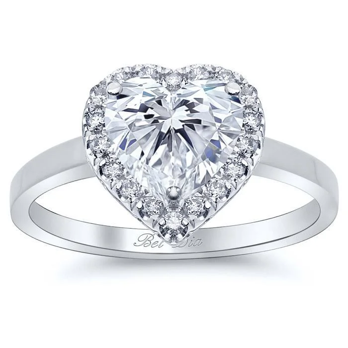 Heart Halo Engagement Ring with Plain Band