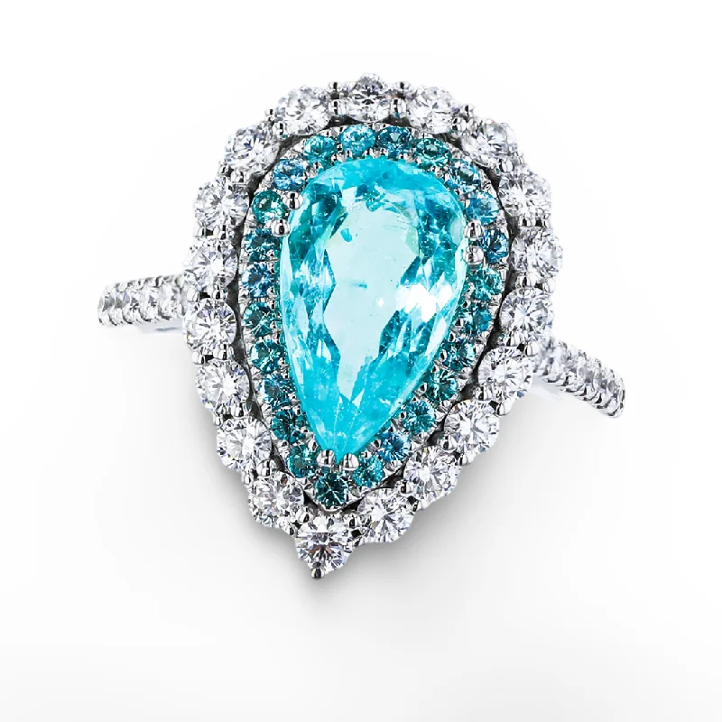 JULEVE 18KT WHITE GOLD 2.32 PARAIBA TOURMALINE & 0.89CTW DIAMOND RING