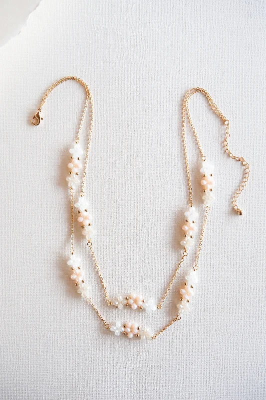 Justine Floral Beaded Necklace | Blush Layering Necklace