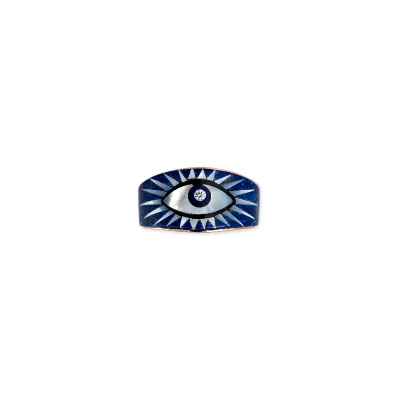 LAPIS + PEARL INLAY EYE BURST RING