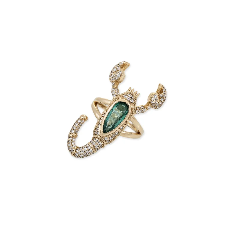 LARGE EMERALD PAVE SCORPION RING