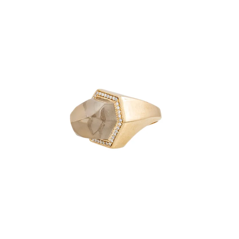 LARGE PAVE CLEAR QUARTZ CRYSTAL RING