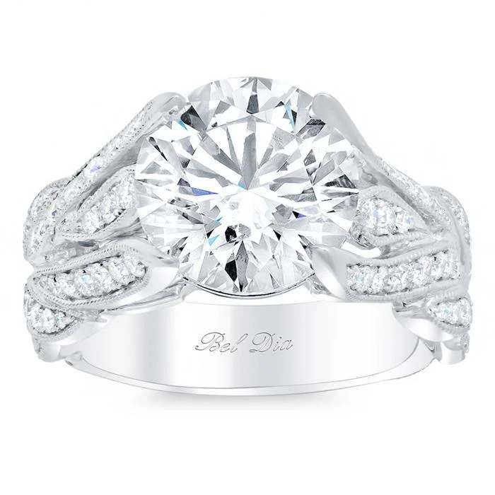 Leafy Pave Diamond Engagement Ring