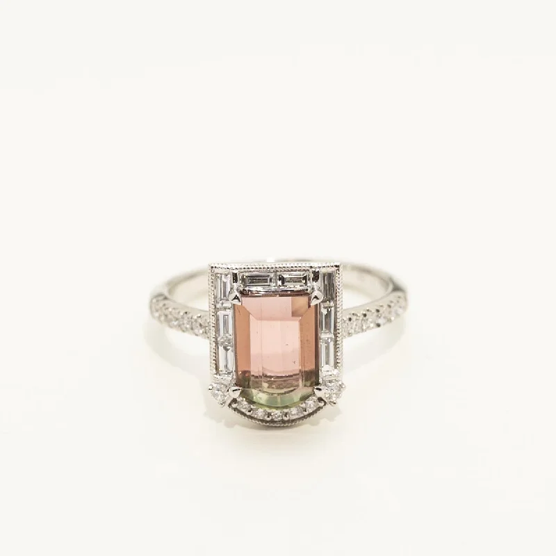 Maine Bicolor Tourmaline Ring in 14kt White Gold with Diamonds (1/2ct tw)