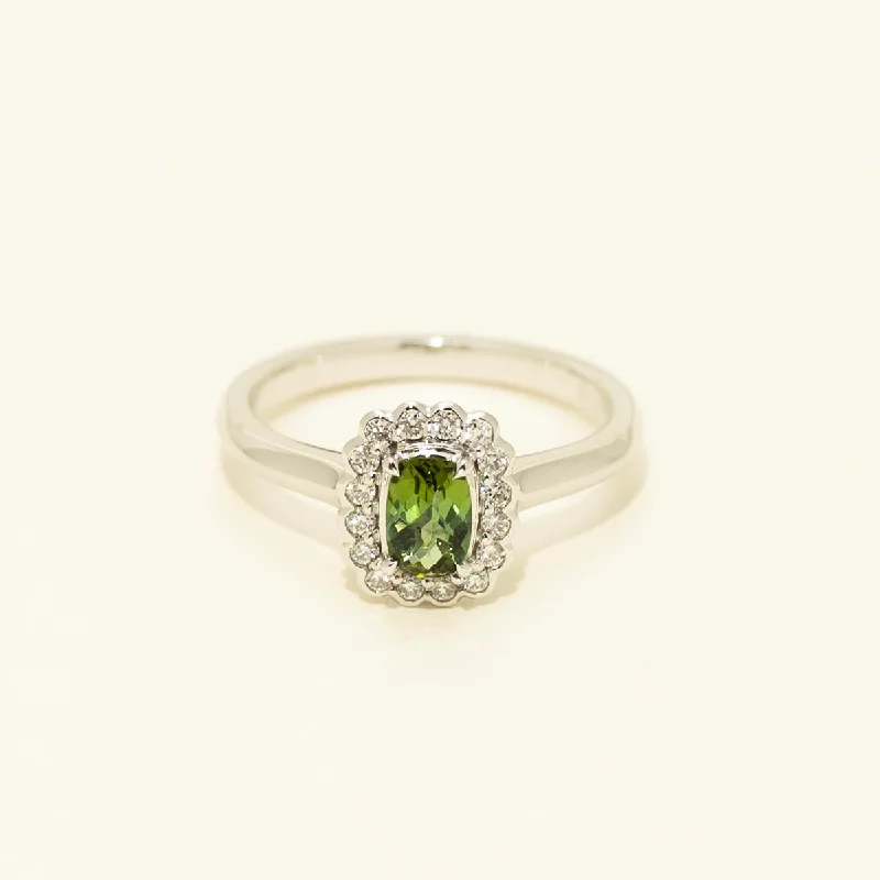 Maine Green Tourmaline Halo Ring in 14kt White Gold with Diamonds (1/5ct tw)