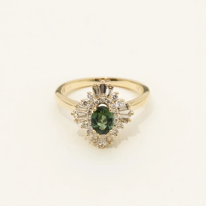 Maine Green Tourmaline Halo Ring in 14kt Yellow Gold with Diamonds (5/8ct tw)