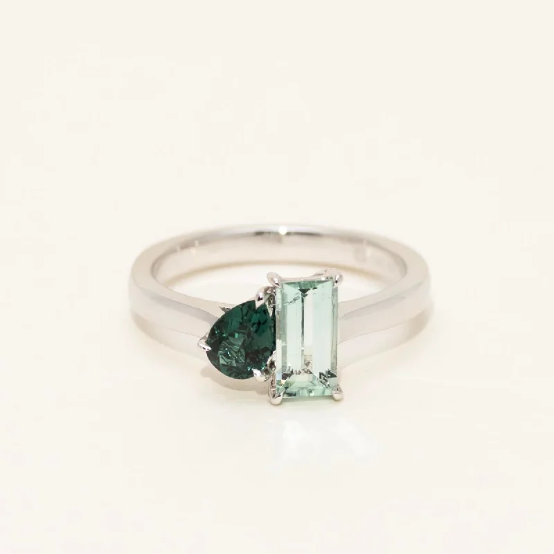 Maine Indicolite Tourmaline Ring in 14kt White Gold