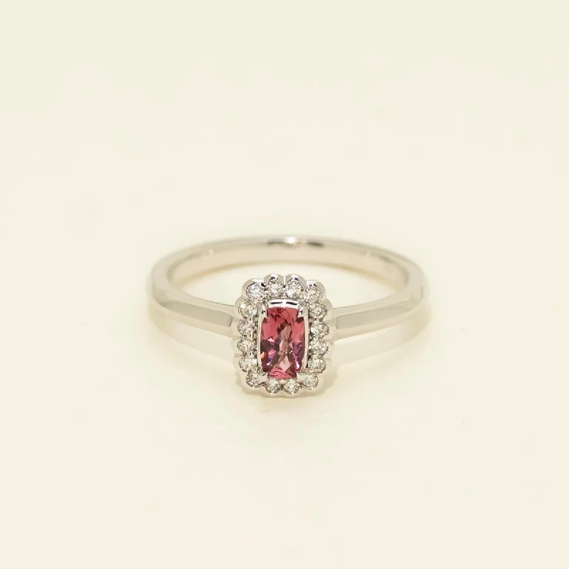 Maine Pink Tourmaline Halo Ring in 14kt White Gold (1/10ct tw)