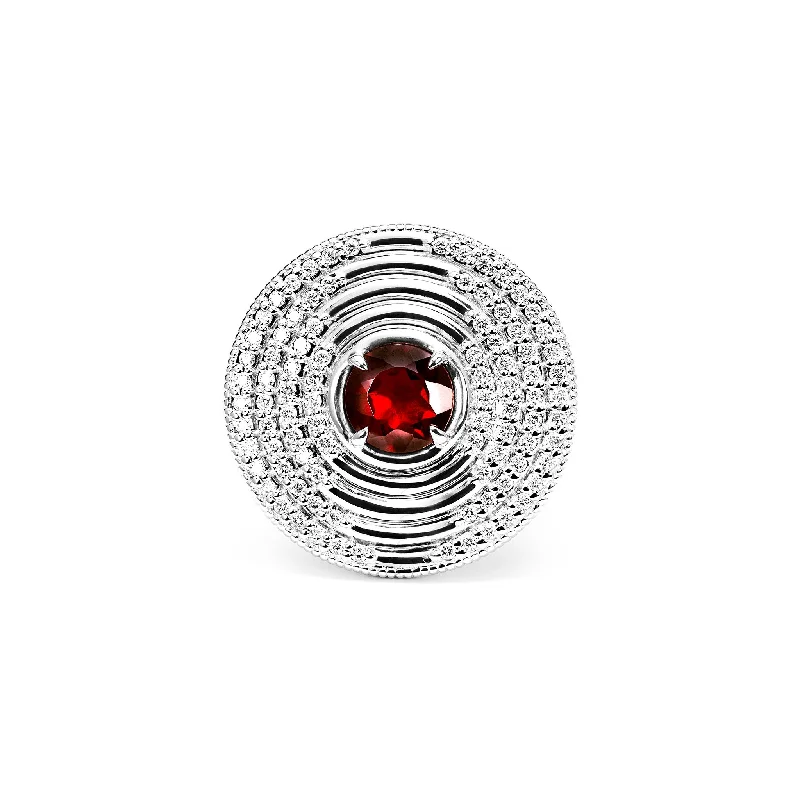 Max Round Ring with Garnet and Diamonds