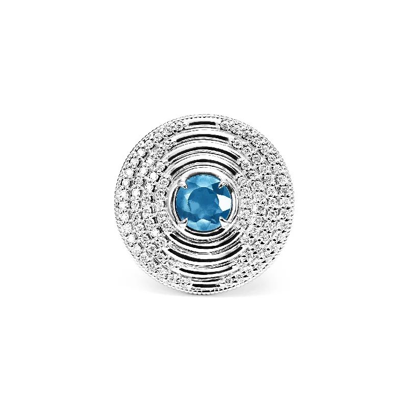 Max Round Ring with Swiss Blue Topaz and Diamonds