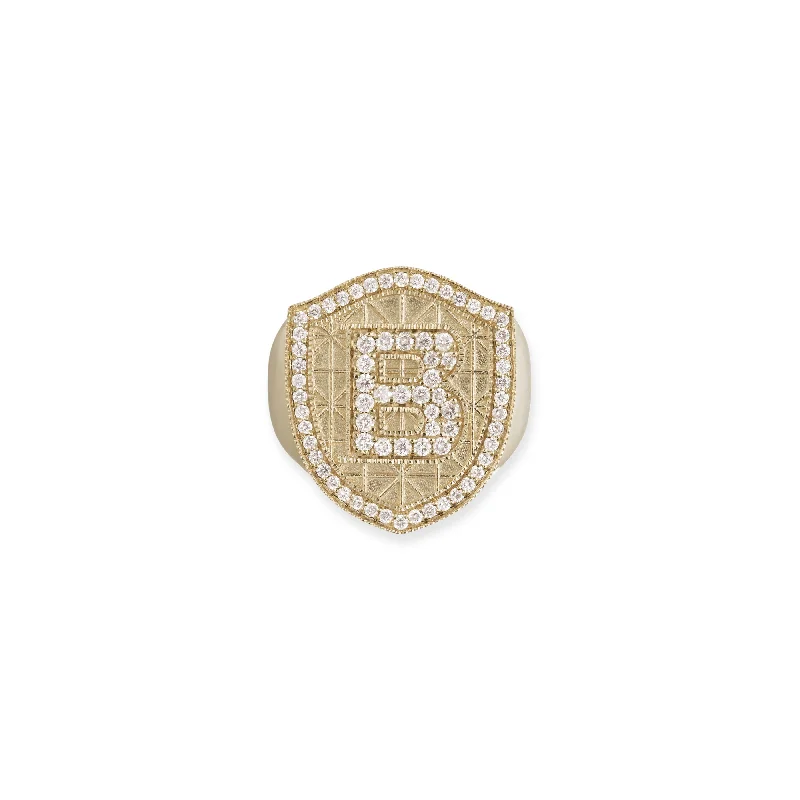 MEN'S PAVE INITIAL GEOMETRIC SIGNET RING