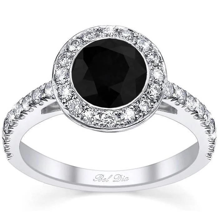 Micro Pave Halo Engagement Ring with Black Diamond