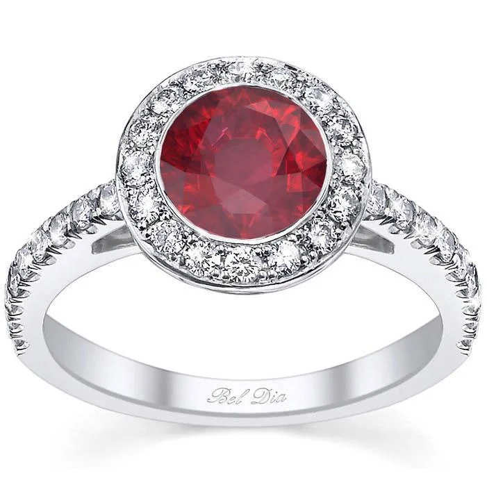 Micro Pave Halo Engagement Ring with Ruby