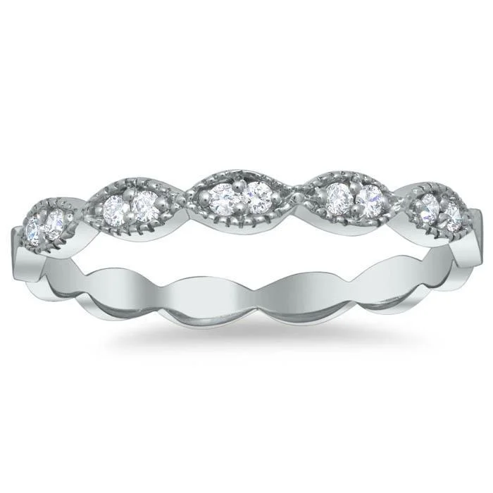 Milgrained Marquise Scalloped Pave Diamond Wedding Ring