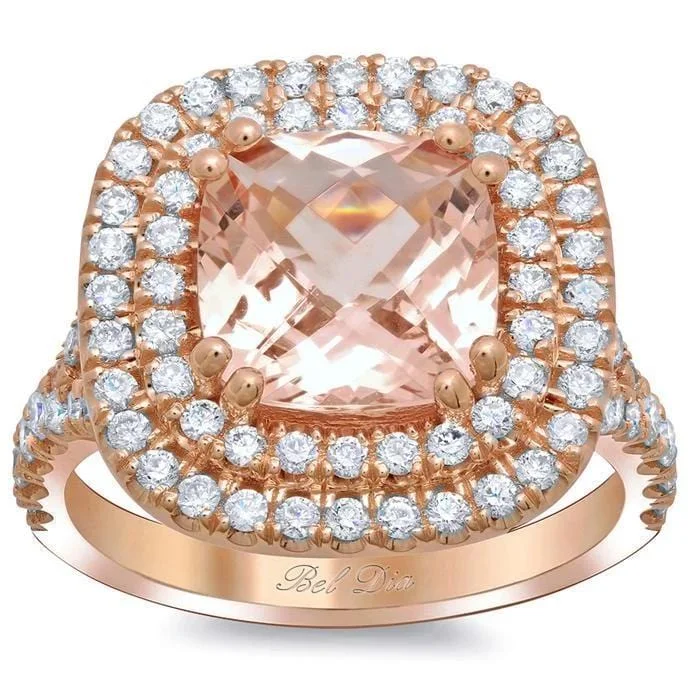 Morganite Baby Split Double Halo Engagement Ring